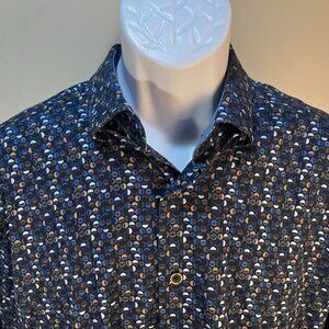 Visconti Black Men's blue dots all over long sleeve shirt Large L luchiano